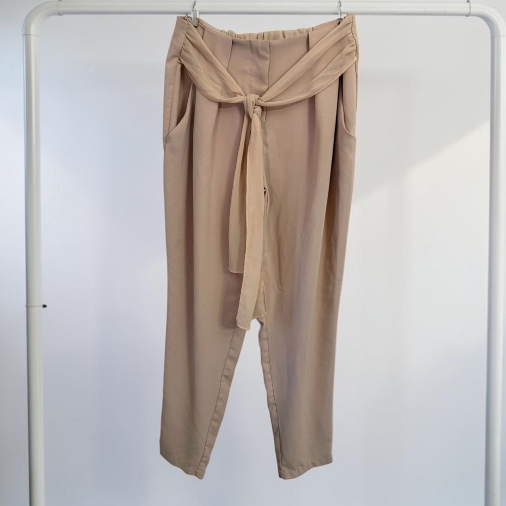 Greylin Womens Tan Beige High Waist Tie Front Pleated Tapered Dress Pants Size M